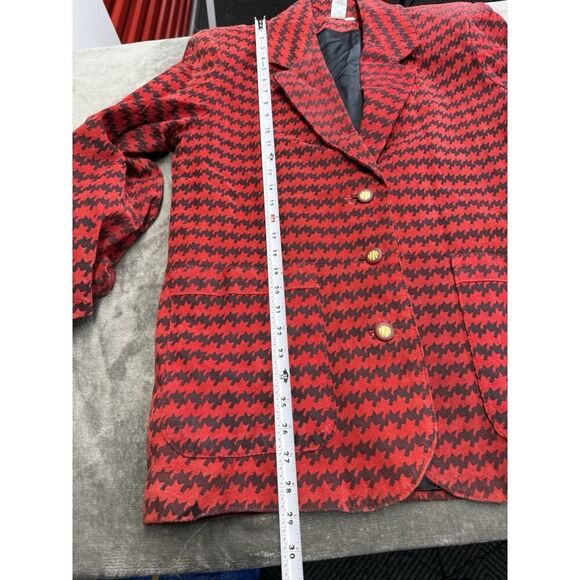 The Limited Women's 100% Leather Red Houndstooth Blazer Jacket Lined Size M - Picture 13 of 15